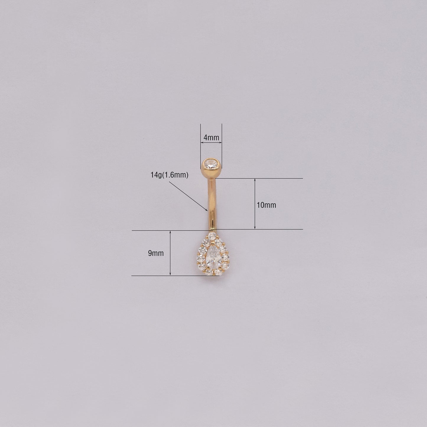14K Solid Gold Teardrop 14g Belly Button Ring