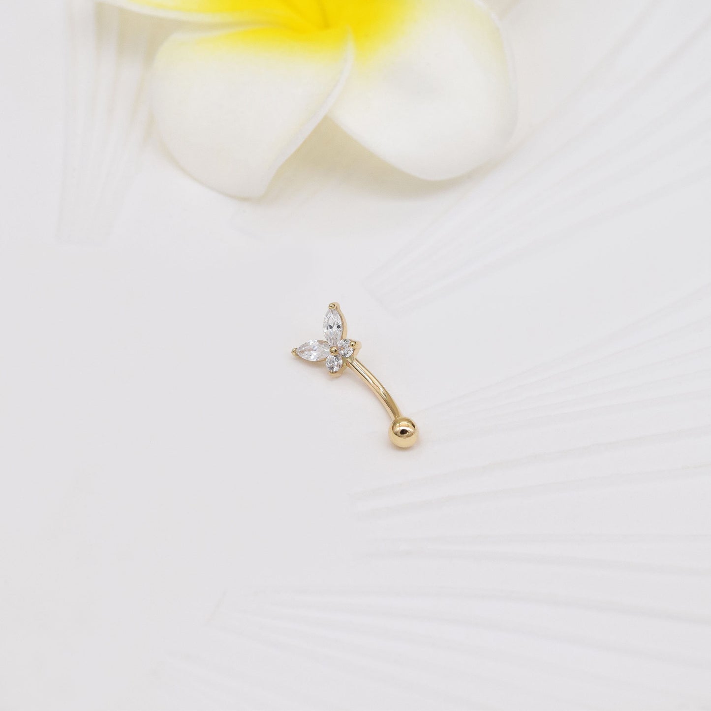 14K Solid Gold Butterfly Rook Belly Ring Navel Piercing 16G