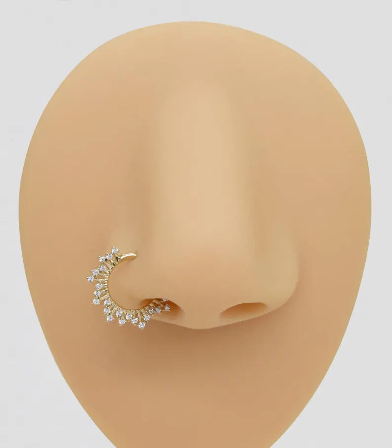 14K Gold Sunburst Daith Septum Hoop 16G