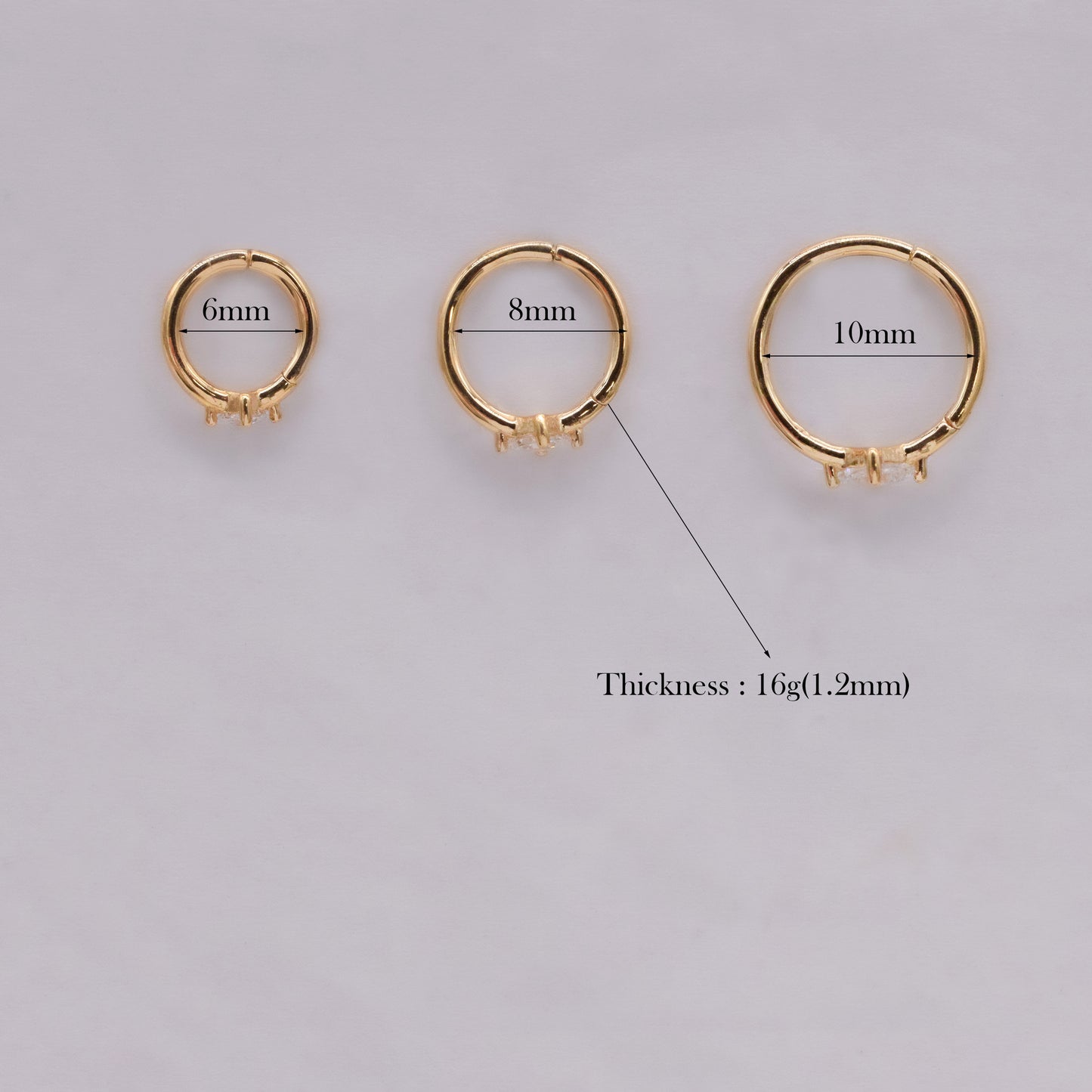 14K Solid Gold Huggie Hoop Septum Conch 16G