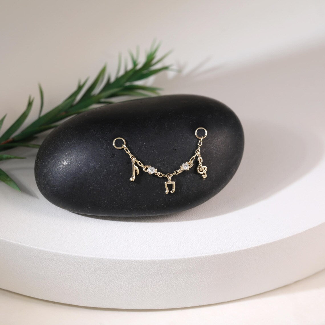 14K Solid Gold Musical Notes Chain Piercing