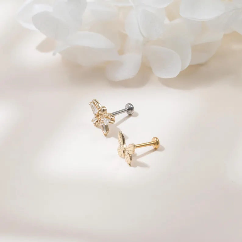 14K Gold Butterfly Cartilage Stud