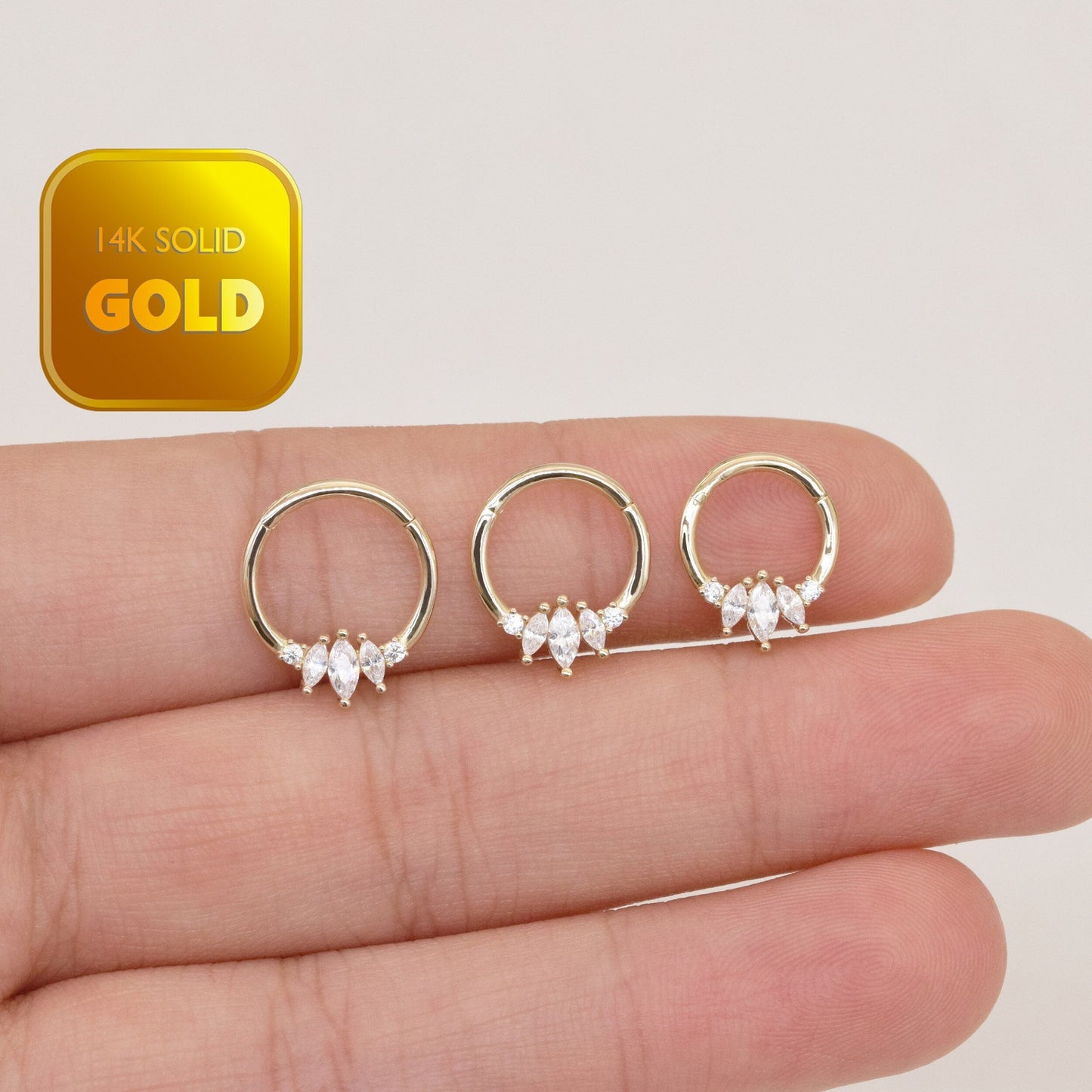 14K Solid Gold Marquise Septum Daith Tragus Helix Cartilage Earring 16G