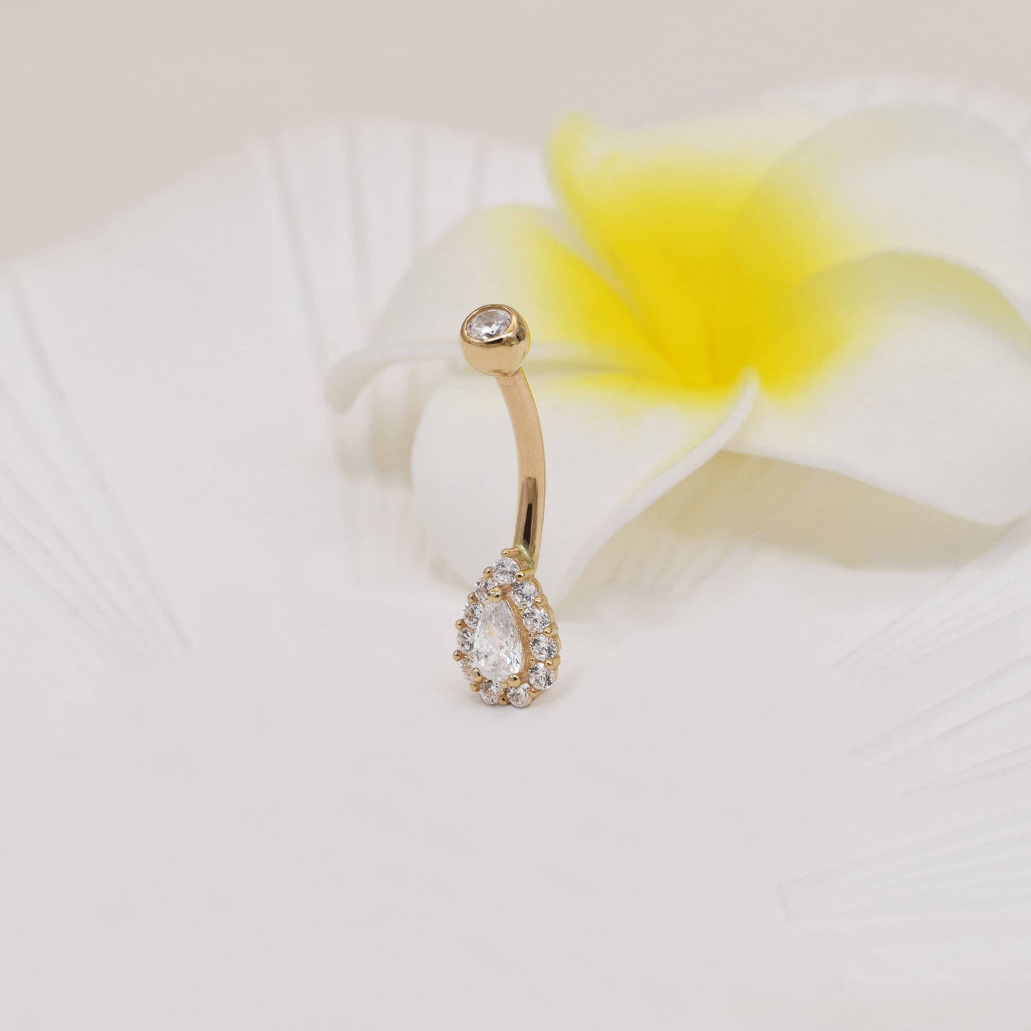 14K Solid Gold Teardrop 14g Belly Button Ring