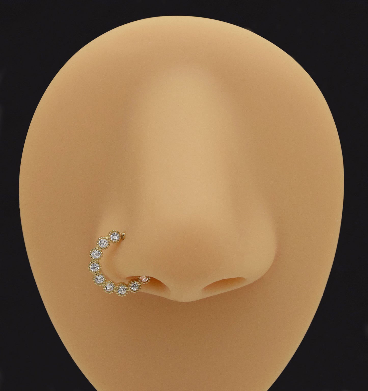 14K Solid Gold Cubic Zirconia Daith Earring Cartilage Hoop Septum Ring 16G