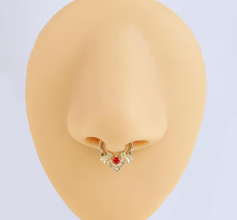 14K Gold Cluster Septum Daith Helix Cartilage Hoop 16g
