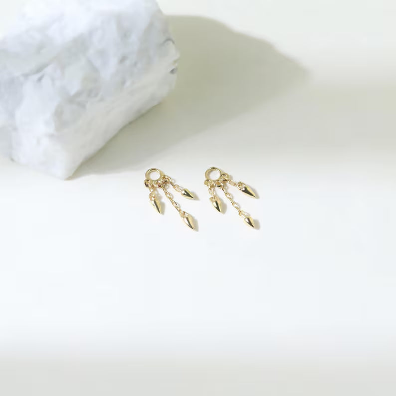 14K Gold Dangle Cone Triple Chain Tragus Earring