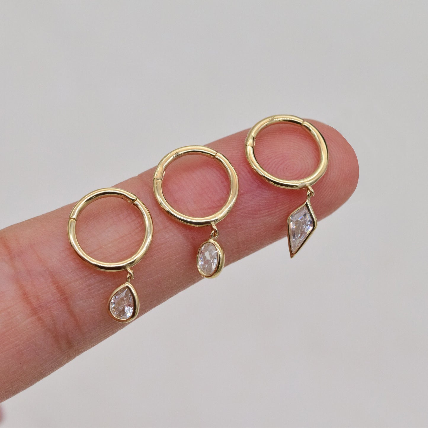 14K Solid Gold Dangle Charm Hoop Earring 16G