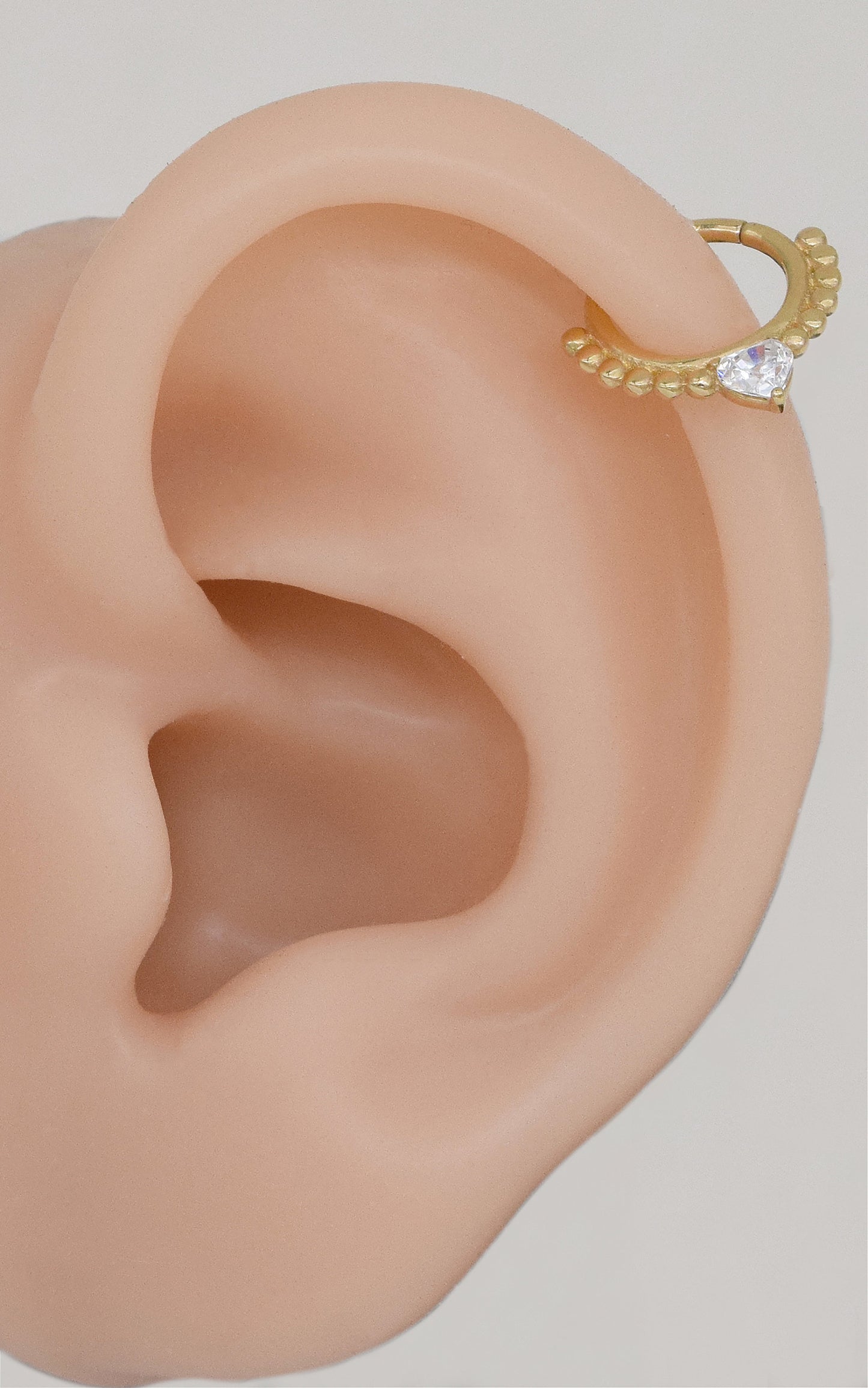 14K Solid Gold Teardrop Beaded Hoop Earrings Diamond Septum Nose Ring 16g