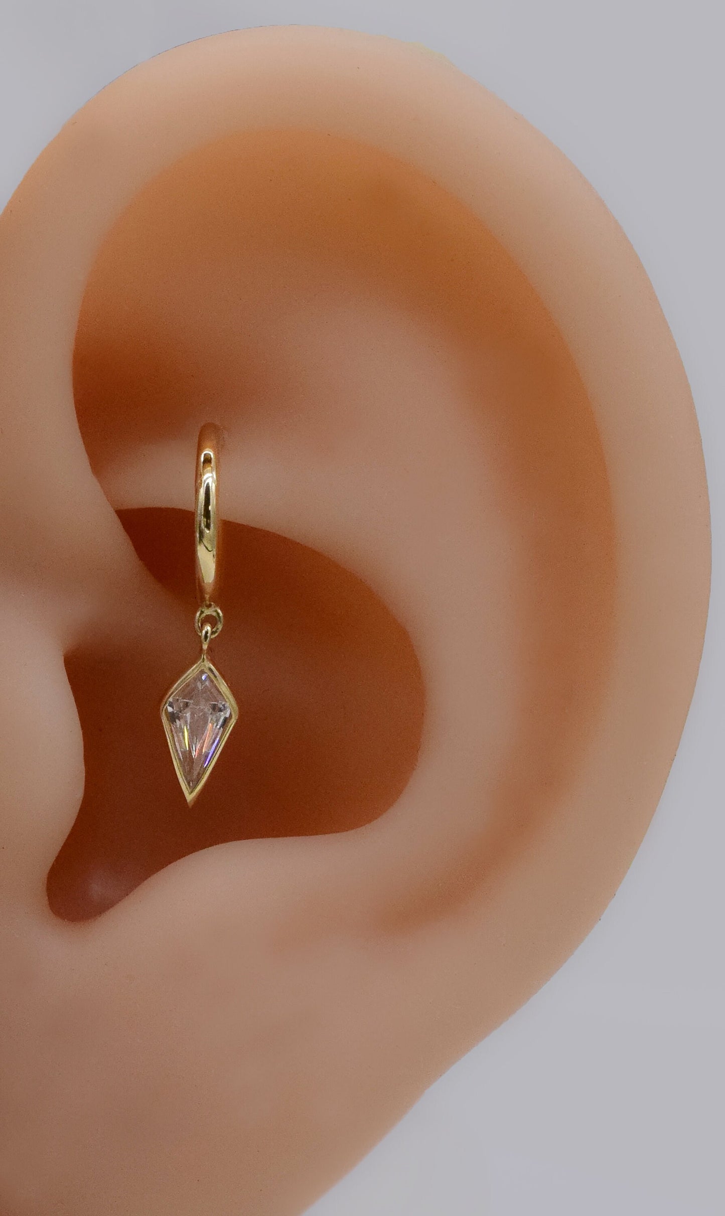 14K Solid Gold Dangle Charm Hoop Earring 16G