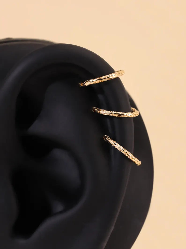 14K Gold Petal Hinged Hoop Nose Ring 16g