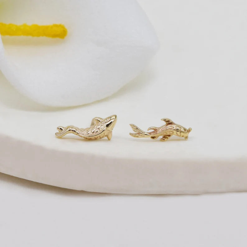 14K Solid Gold Koi Fish Stud Earring