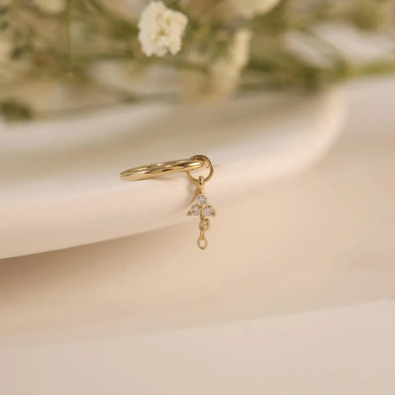 14K Gold Floral CZ Dangle Earring