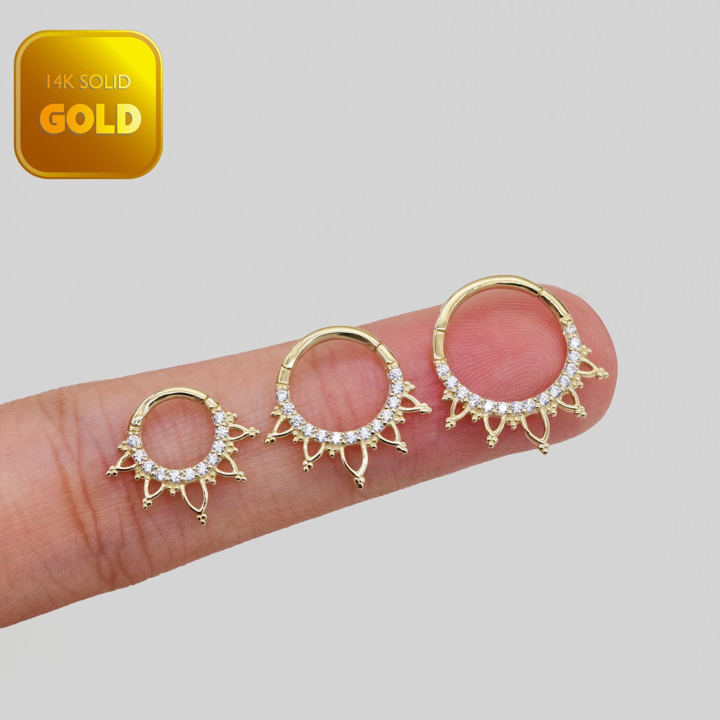 14K Solid Gold Lotus Flower Cartilage Clicker Septum Hoop 16G
