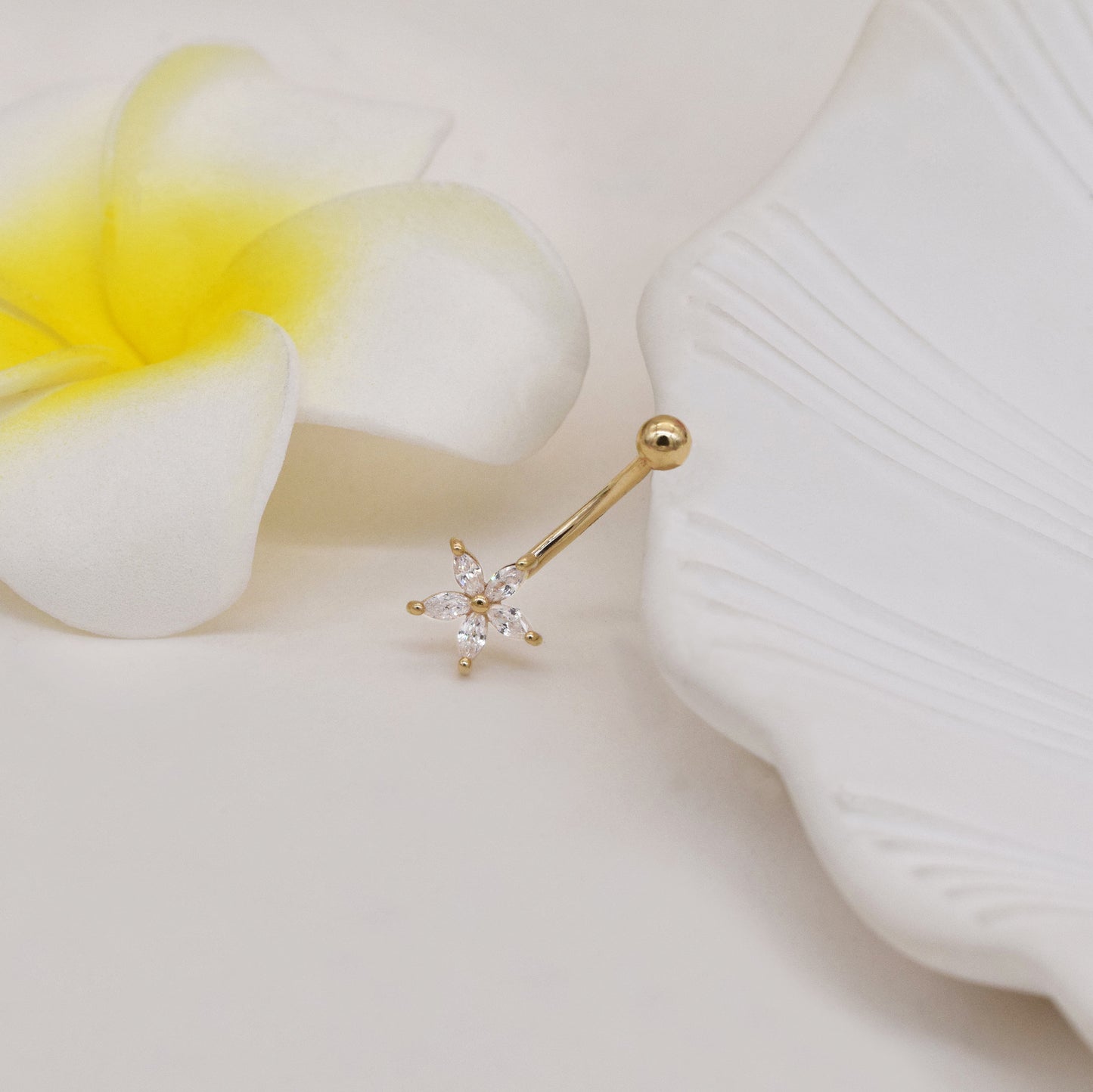 14K Gold Flower Rook 16g Navel Ring