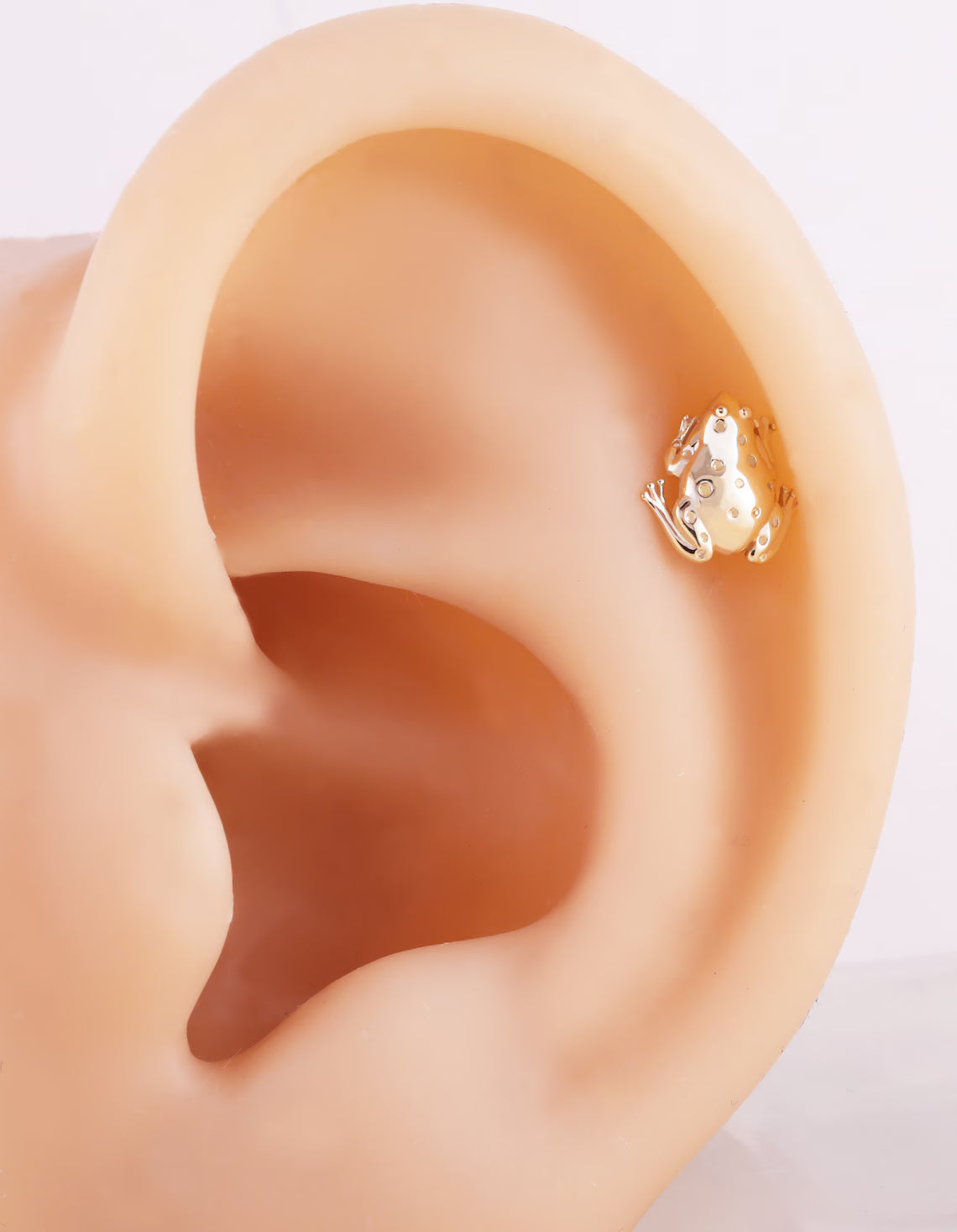 14K Solid Gold Frog Cartilage Stud Earring Flat Back