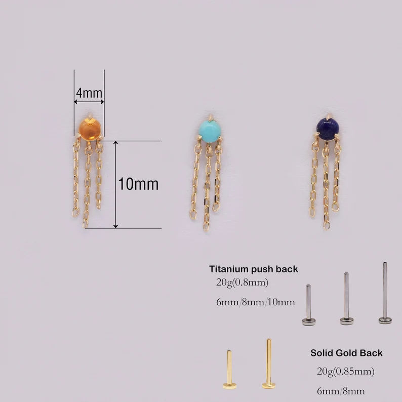 14K Solid Gold Gemstone Dangle Stud Earring