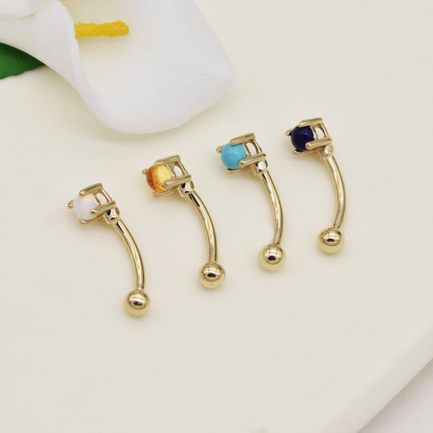 14K Solid Gold Gemstone Rook Earring Turquoise Citrine Lapis Opal 16g