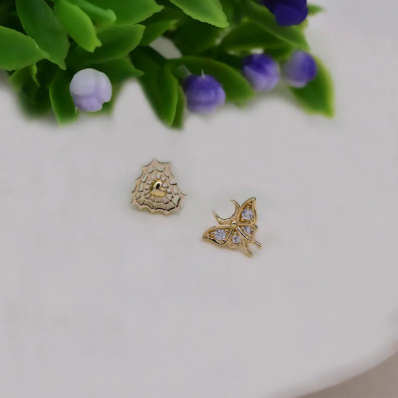 14K Solid Gold Butterfly Heart Helix Earring
