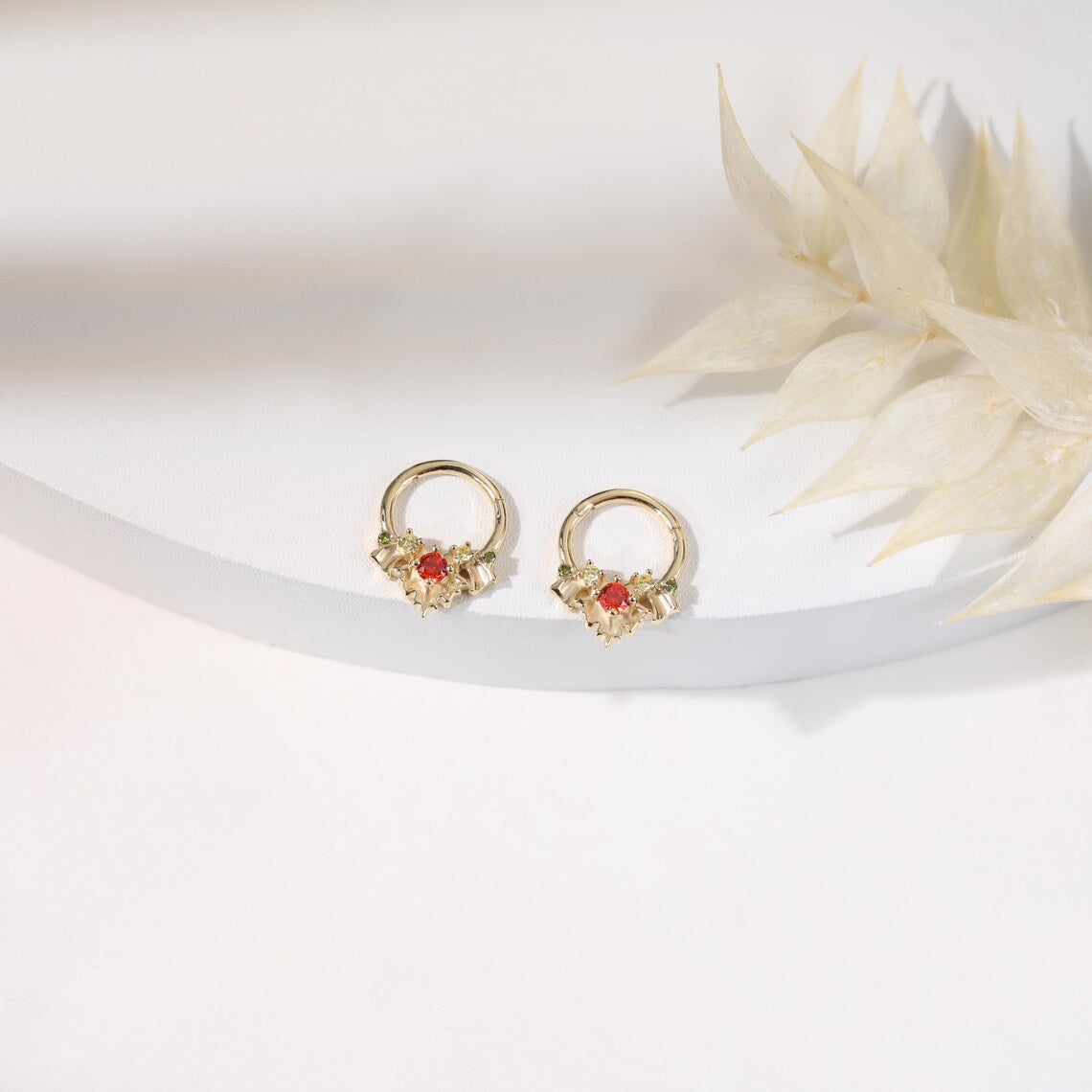 14K Gold Cluster Septum Daith Helix Cartilage Hoop 16g