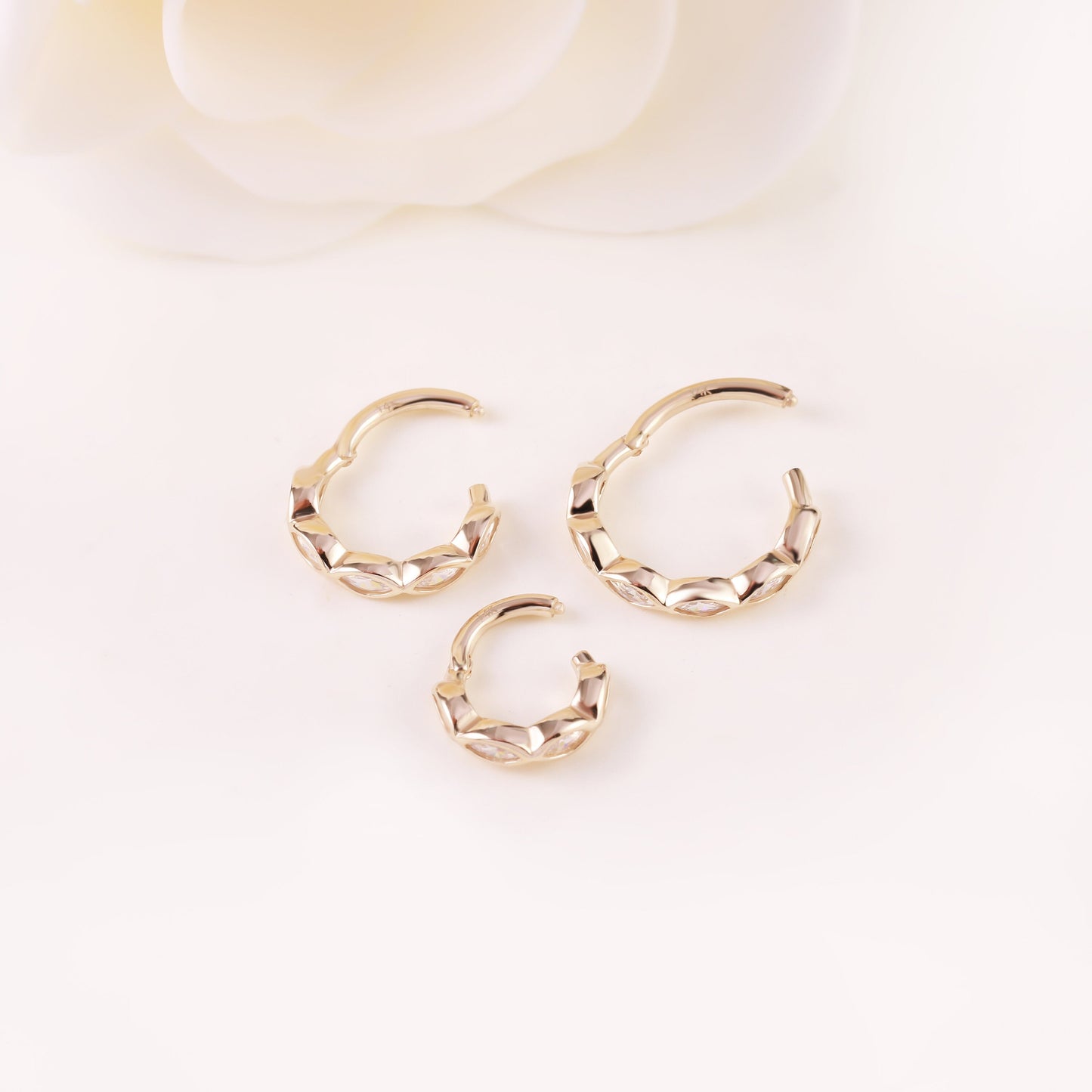 14K Solid Gold Marquise Clicker Helix Daith Rook Nose Hoop 16g