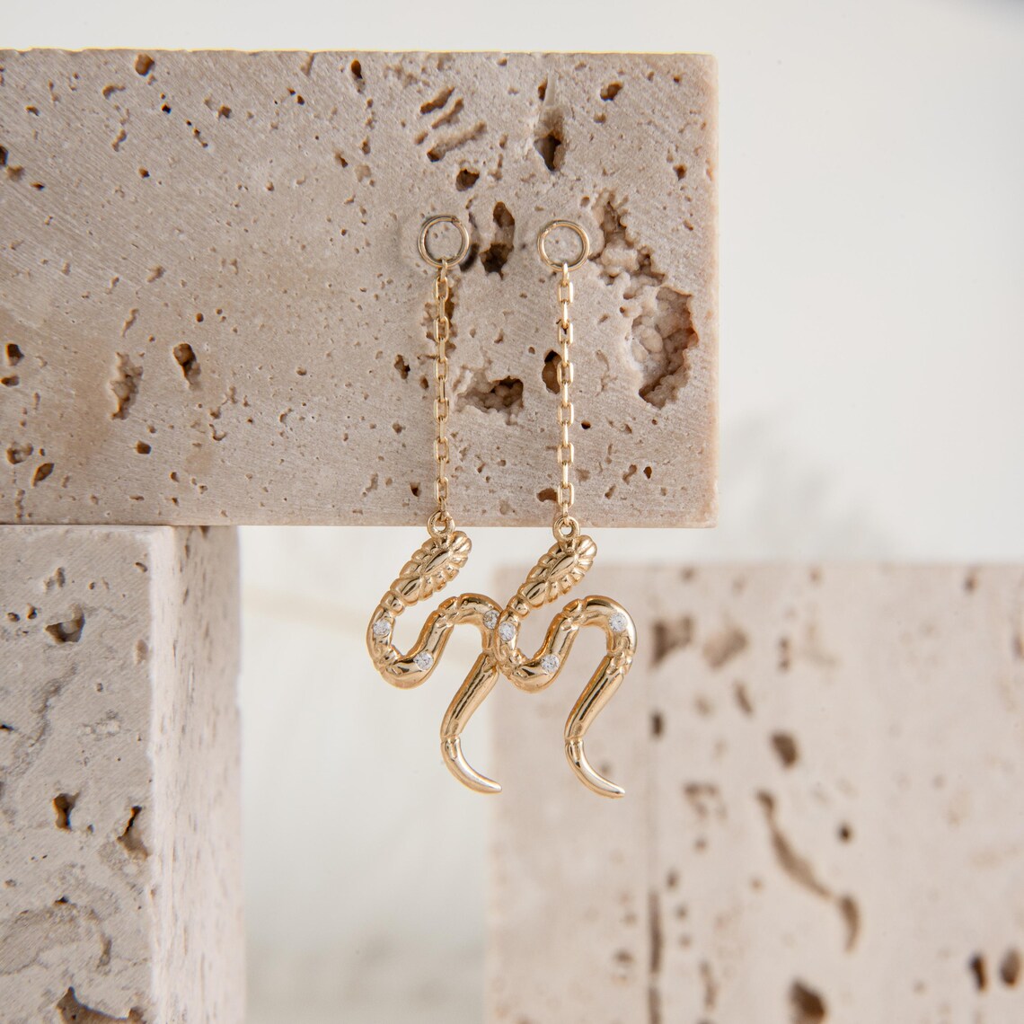 14K Gold Dangle Snake Chain Helix Earring