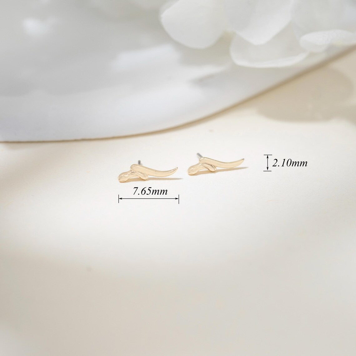 14K Solid Gold Snake Stud Earring