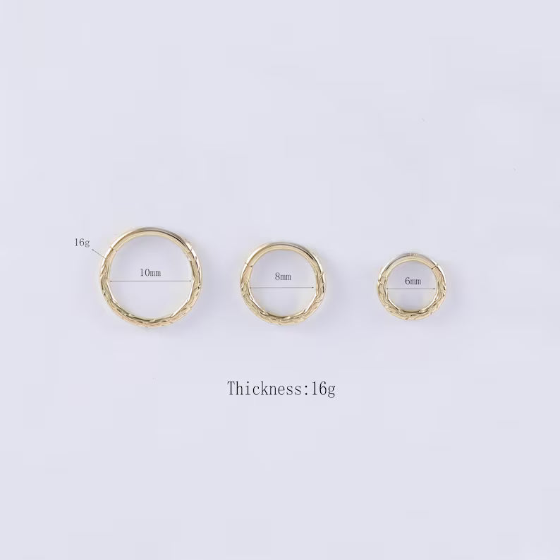 14K Gold Braided Hoop Septum Helix Tragus Rook 16g 6/8/10mm