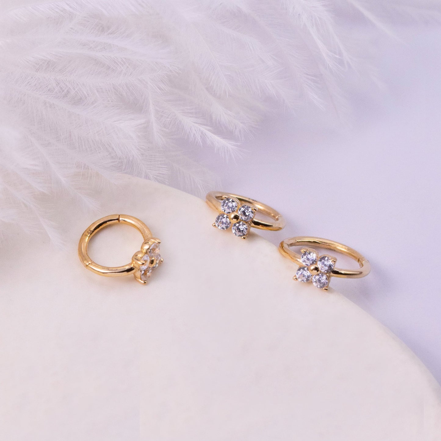 14K Solid Gold Flower Hoop Earring 16g Septum Ring
