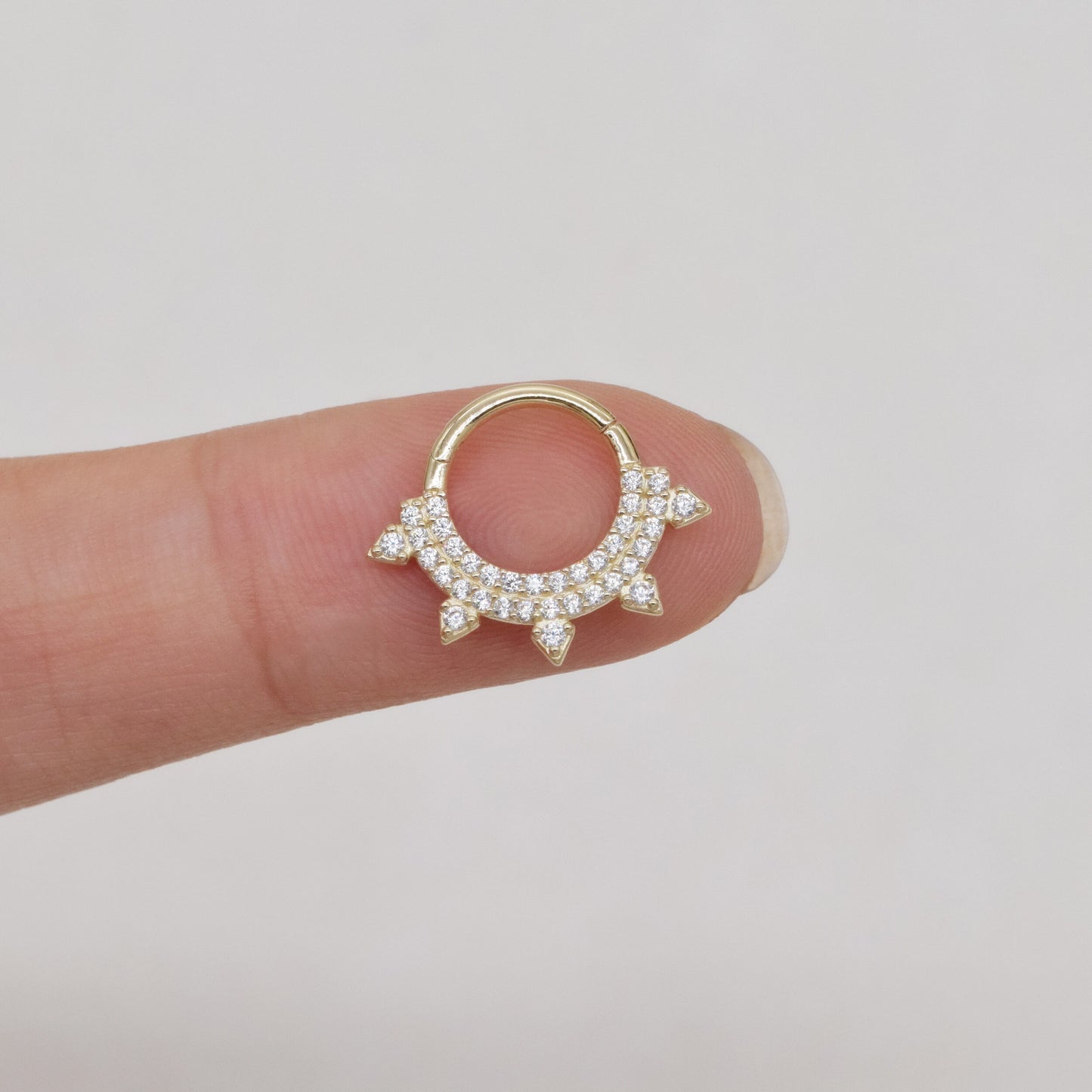 14K Gold Cubic Zirconia Diamond Sunshine Hoop 16G