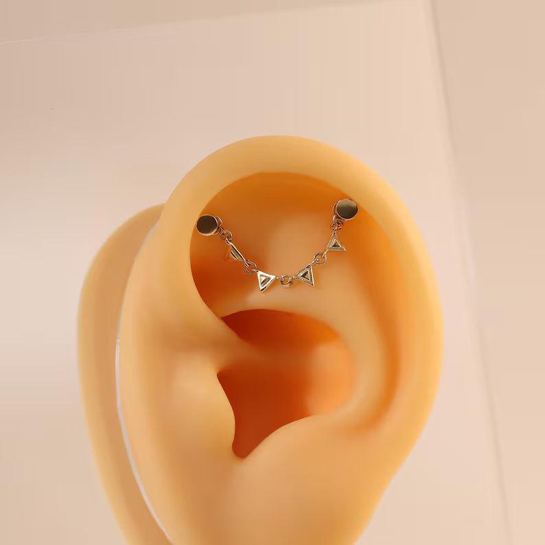 14K Solid Gold Triangle Chain Helix Nose Accessory