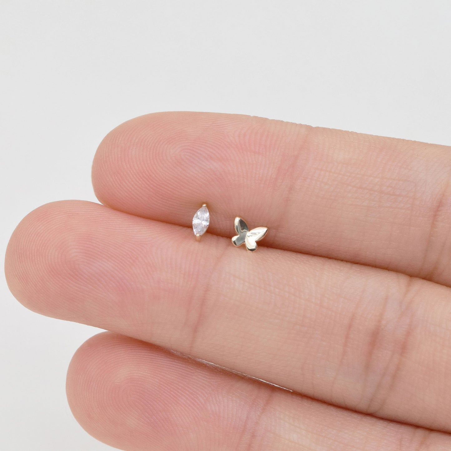 14K Solid Gold Butterfly Nose Ring 20G