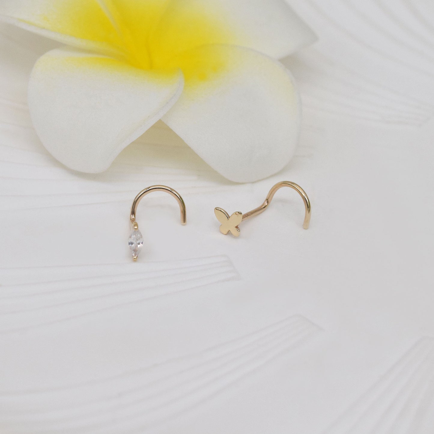 14K Solid Gold Butterfly Nose Ring 20G