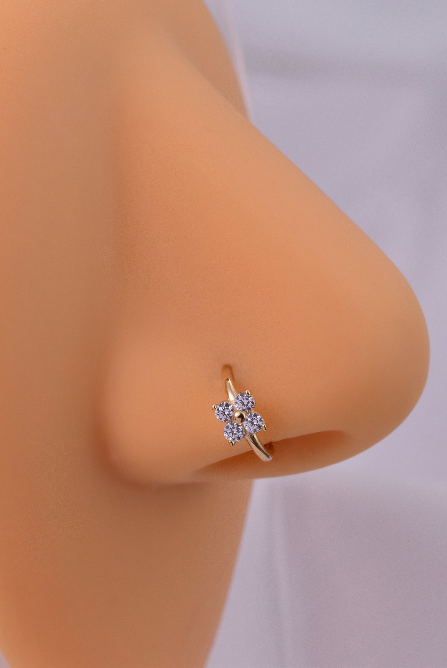 14K Solid Gold Flower Hoop Earring 16g Septum Ring