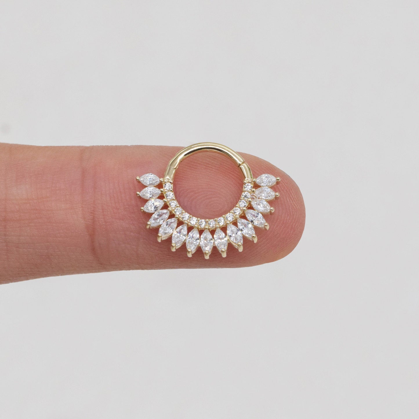 14K Solid Gold Dainty Marquise Septum Hoop Clicker Nose Piercing Ring