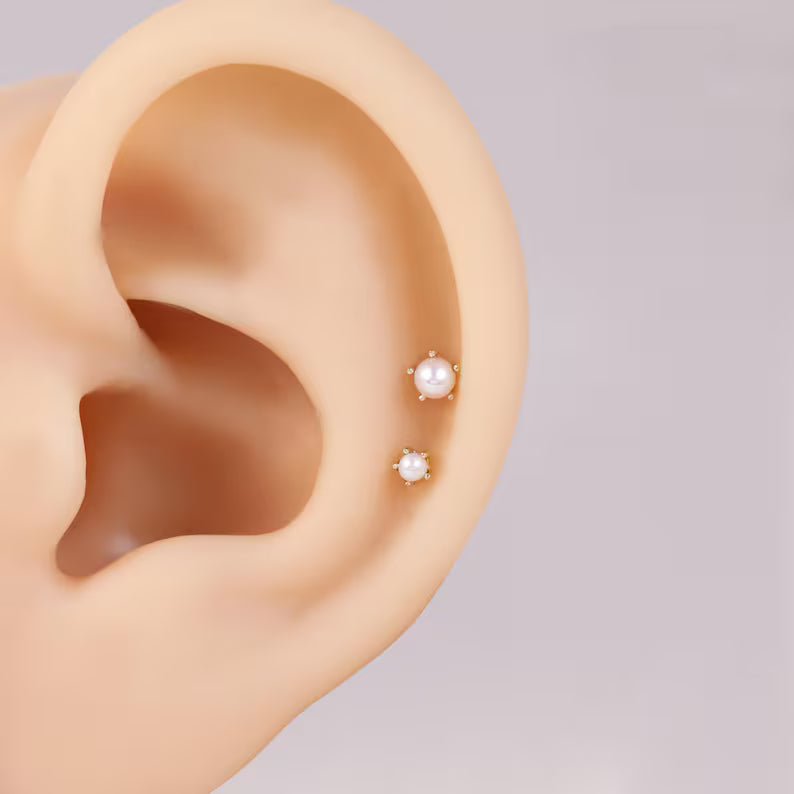 14K Gold Minimalist Pearl Stud Earring