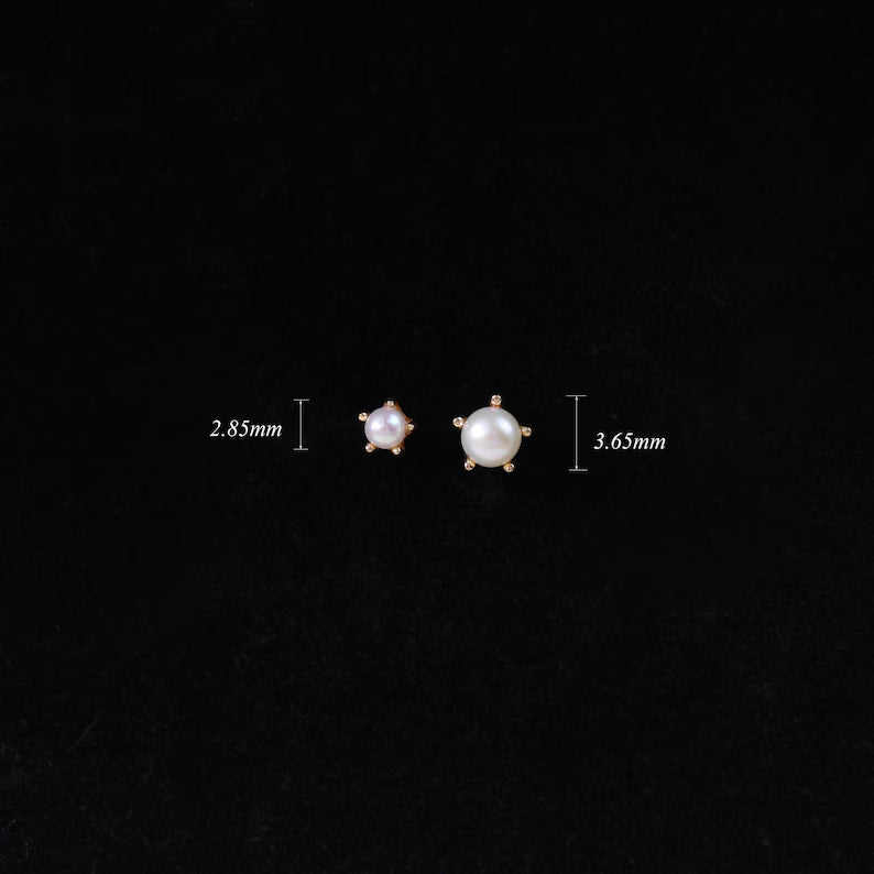 14K Gold Minimalist Pearl Stud Earring