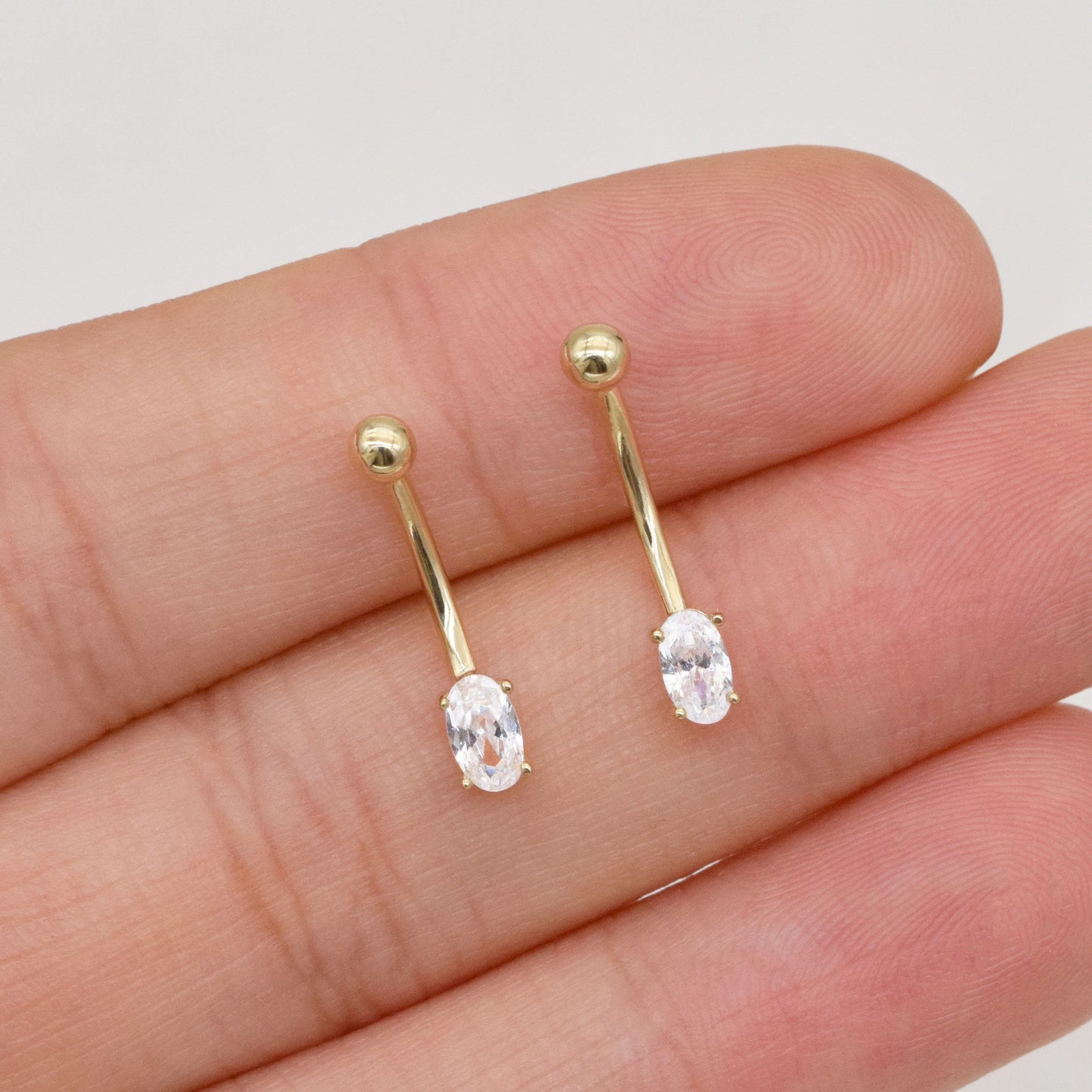 14K Solid Gold Diamond Rook Earring Curved Barbell Navel Daith Eyebrow Ring 16g Gift