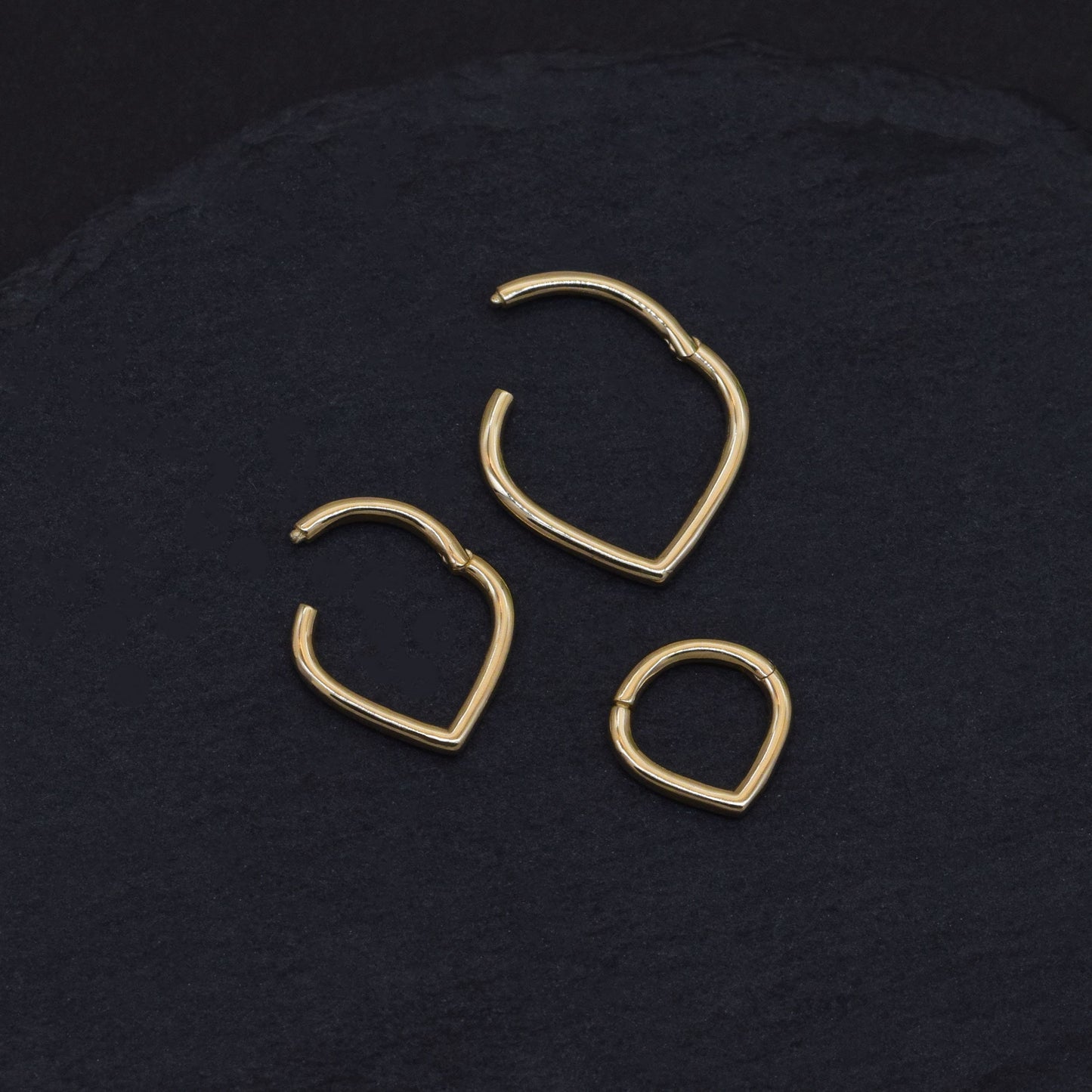 14K Solid Gold Triangle Septum Ring V-Shaped Hinged Clicker Hoop 16g