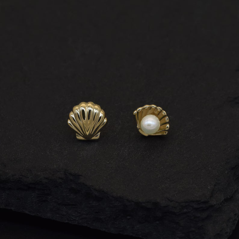 14K Gold Shell Pearl Flat Back Stud
