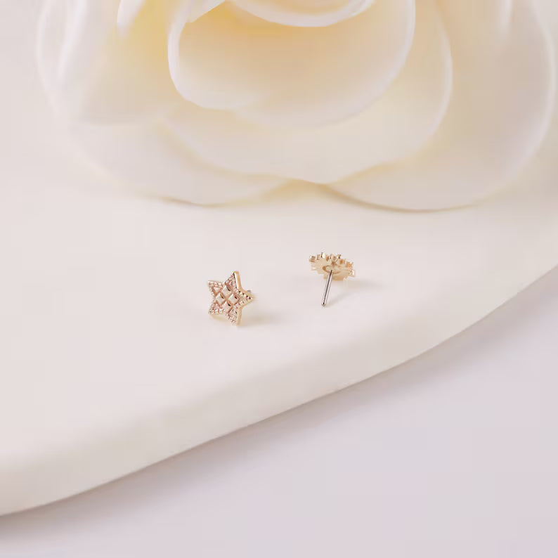 14K Solid Gold Sun & Star Stud Earring for Cartilage