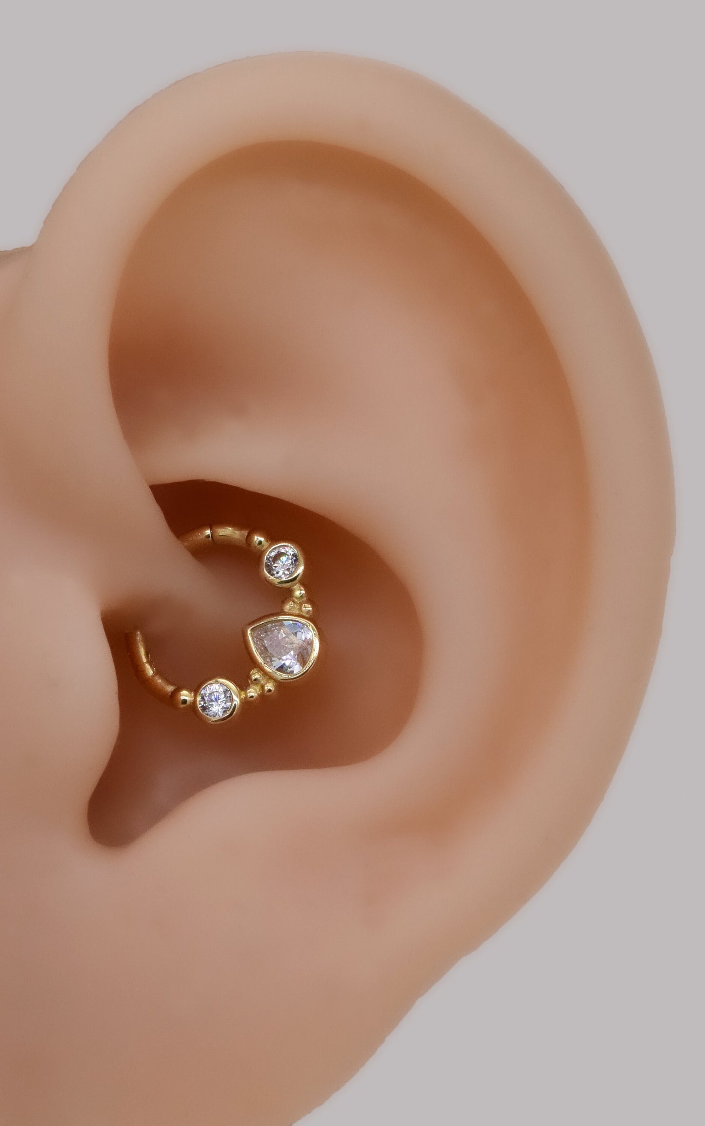 14K Solid Gold Teardrop Bezel Hoop Septum Nose Ring Cartilage Daith 16g