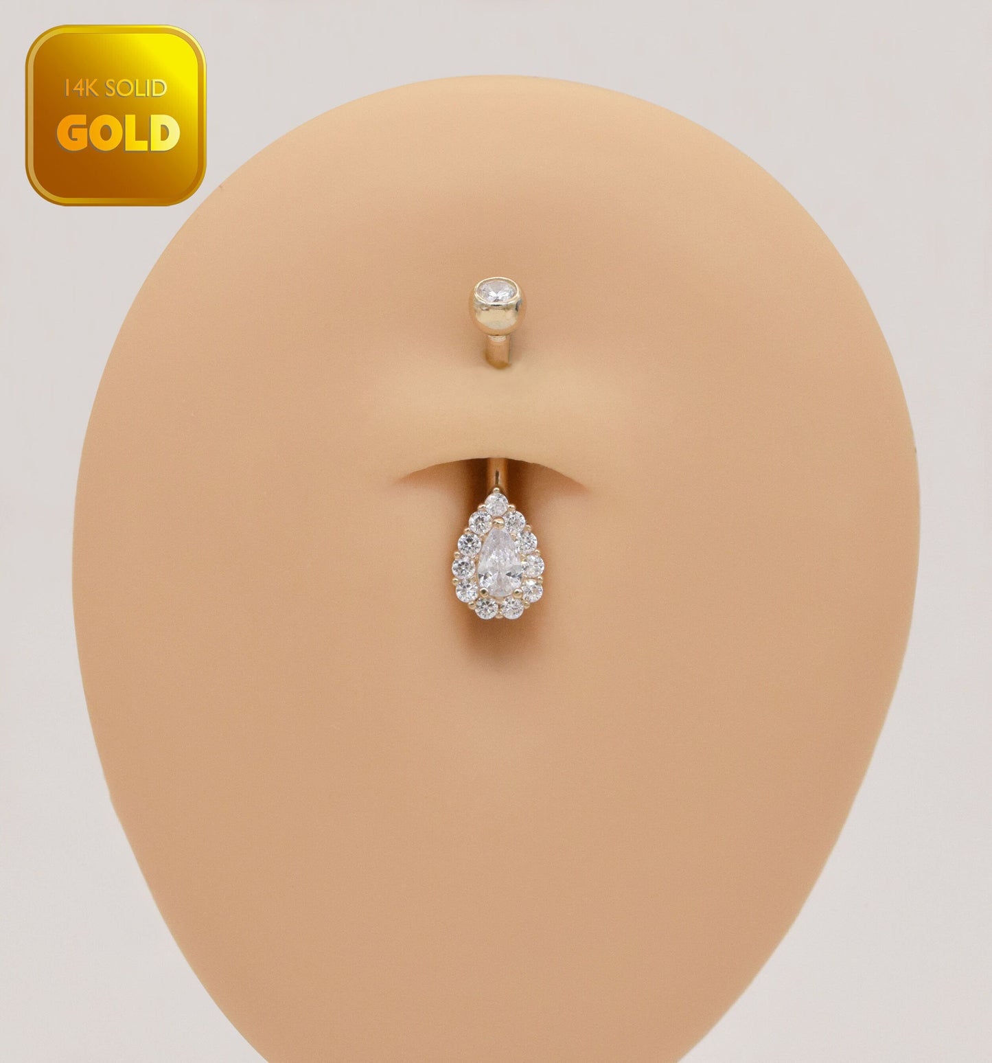 14K Solid Gold Teardrop 14g Belly Button Ring