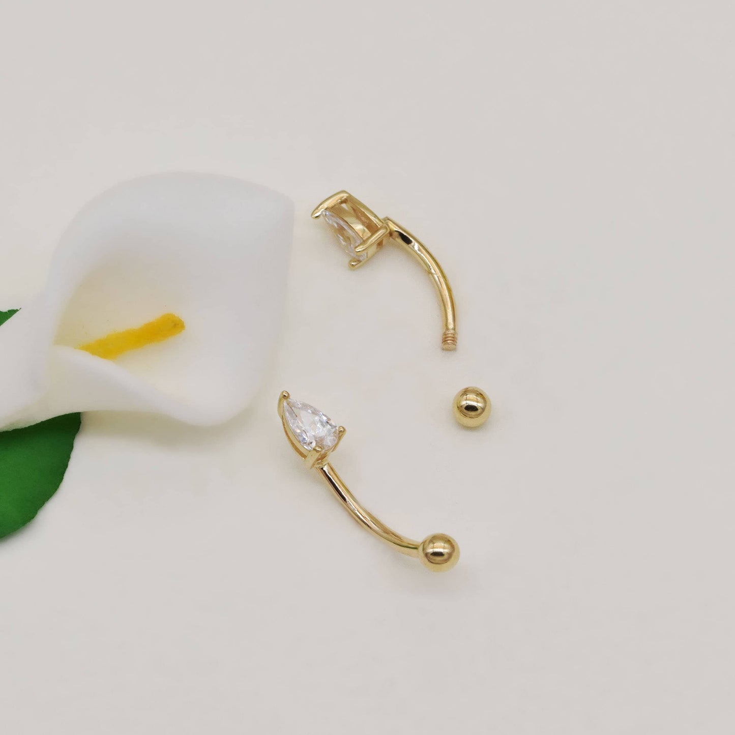 14K Solid Gold Teardrop Rook Piercing 16G