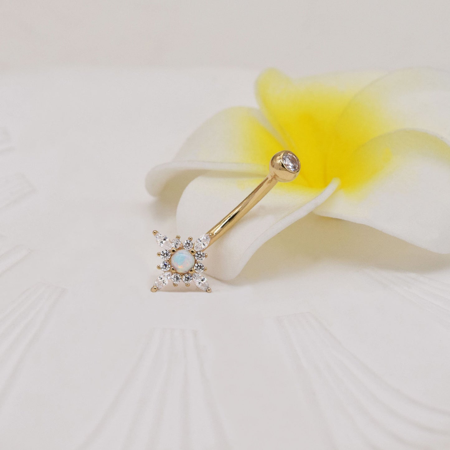14K Solid Gold Flower Opa 14g Belly Button Ring