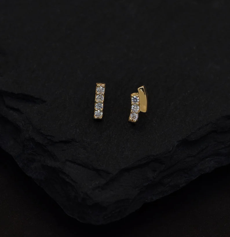 14K Gold Curved Bar Cartilage Stud Earring