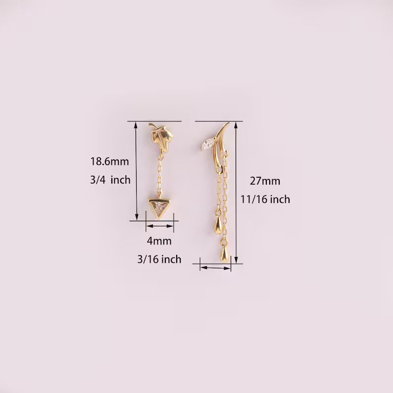 14K Gold Leaf Dangle Cartilage Stud