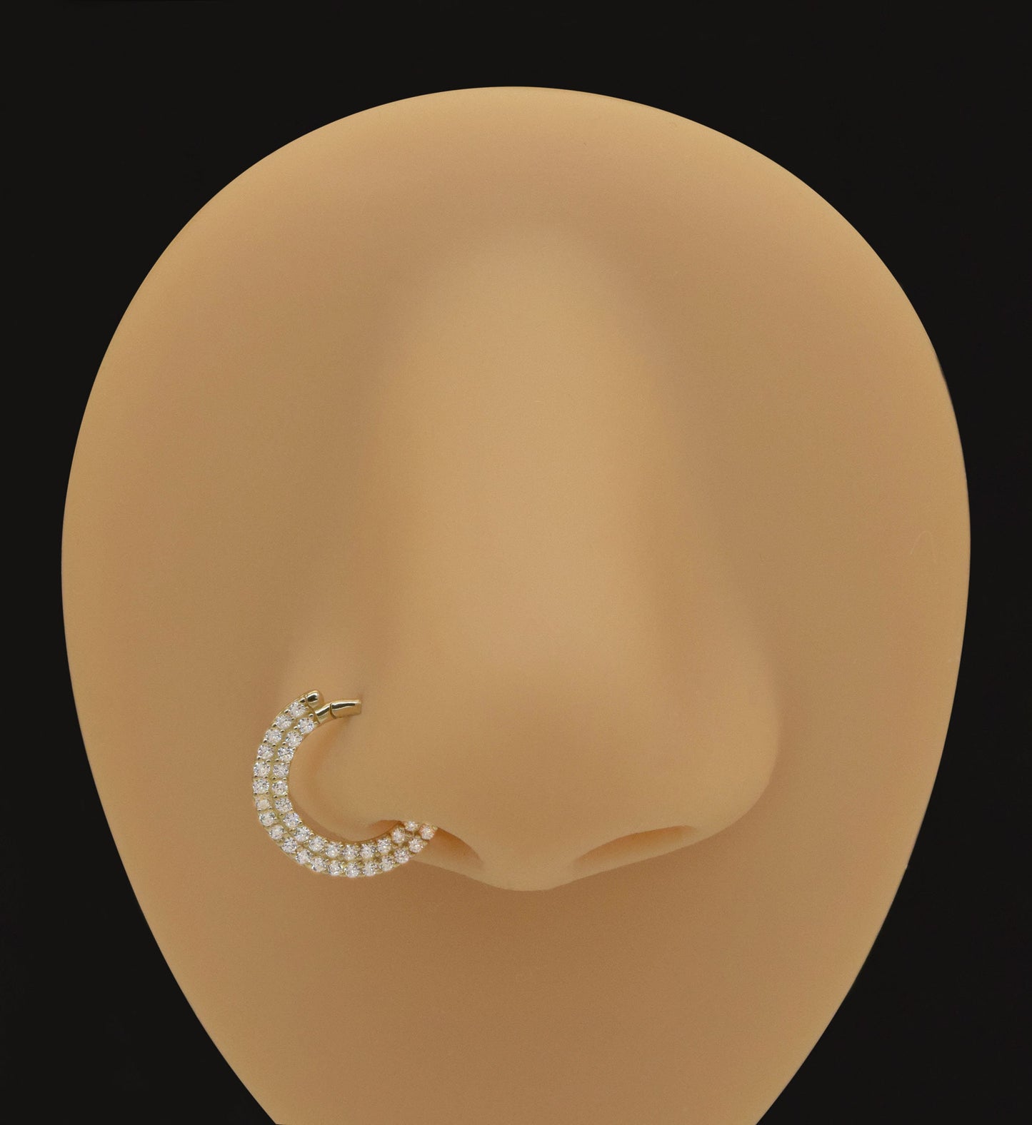 14K Solid Gold Double Row Daith Earring White Cubic Zirconia Septum Ring 18g
