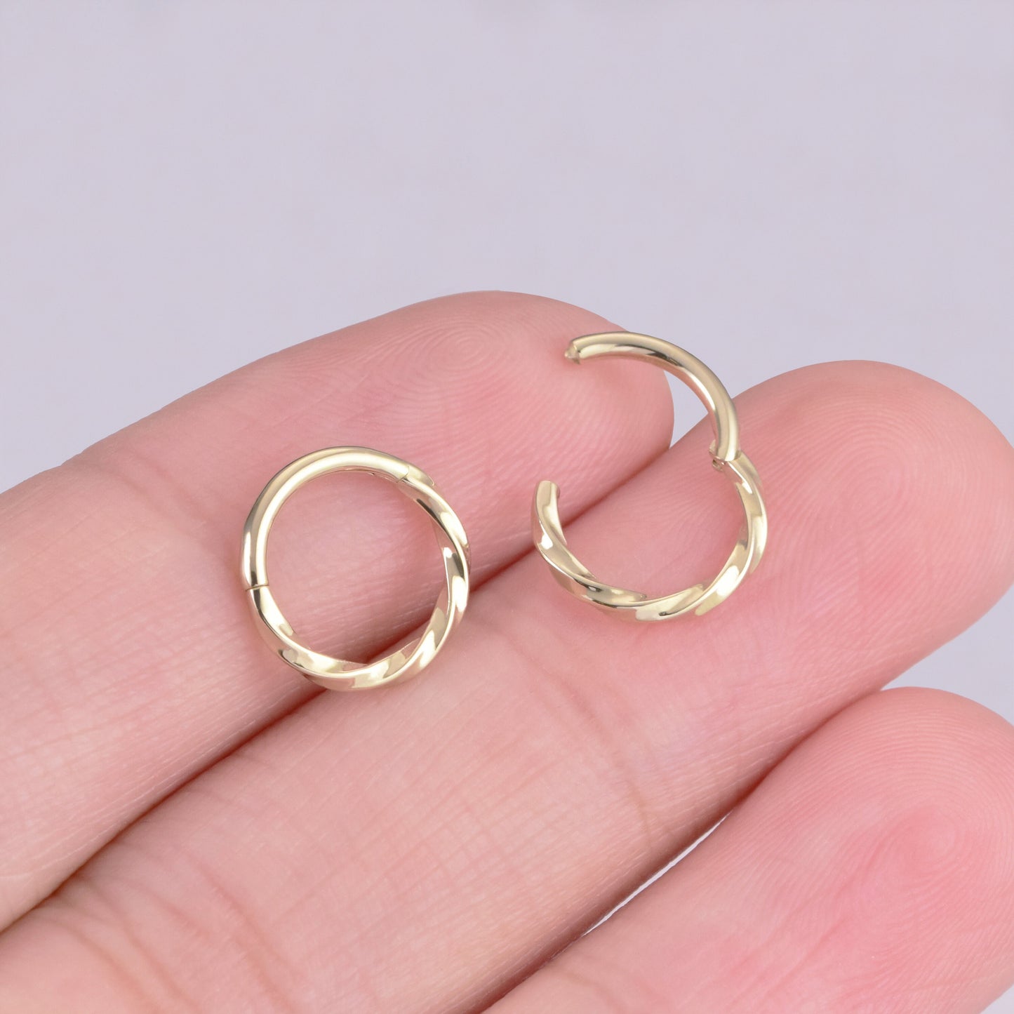 14K Solid Gold Twisted Hoop Earring 16G