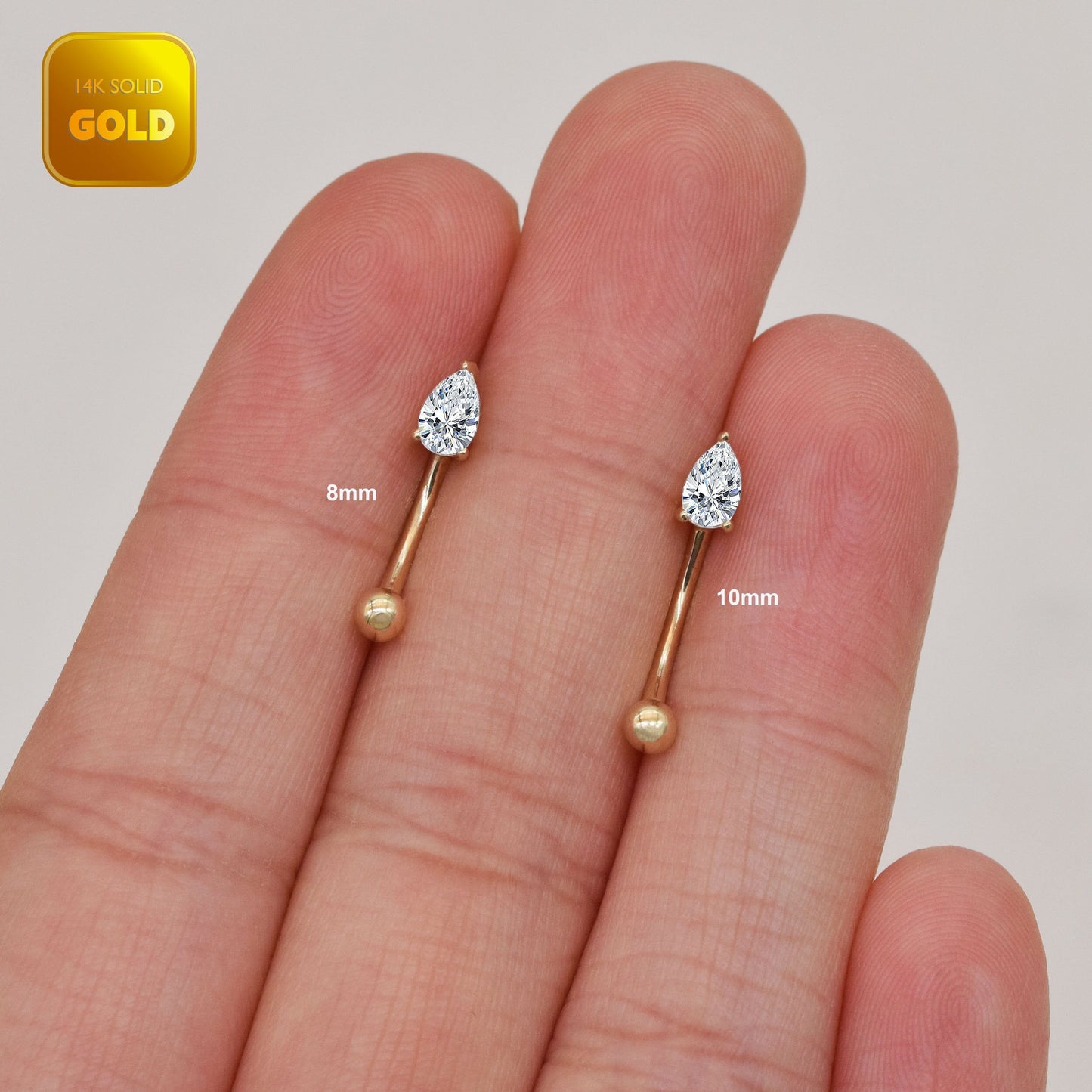 14K Solid Gold Teardrop Rook Piercing 16G
